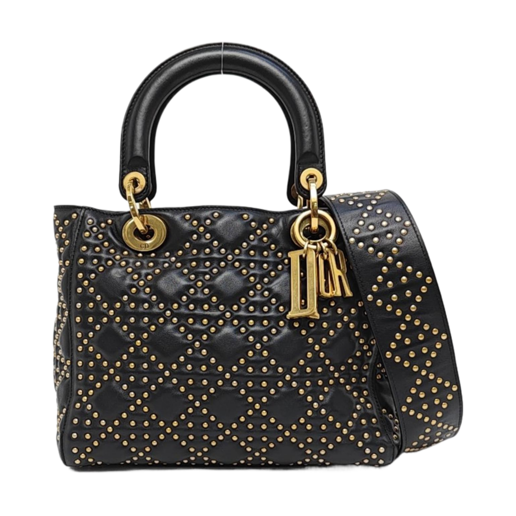 Authenticated pre-owned  Lady Dior Medium Cannage Calfskin Black - Tote Bag at Looply
