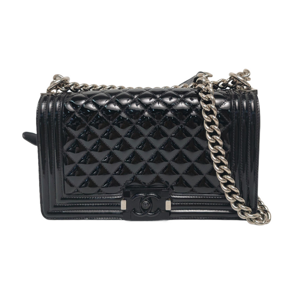 BOY CHANEL Medium Quilted Patent Leather Black