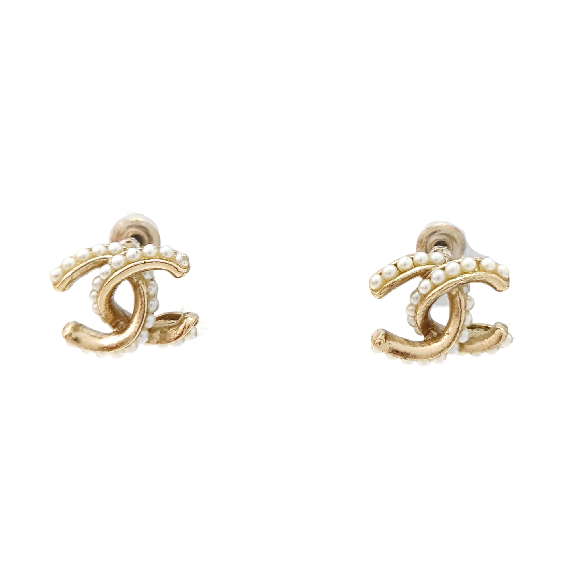 CC Logo Metal Gold Stud Earrings