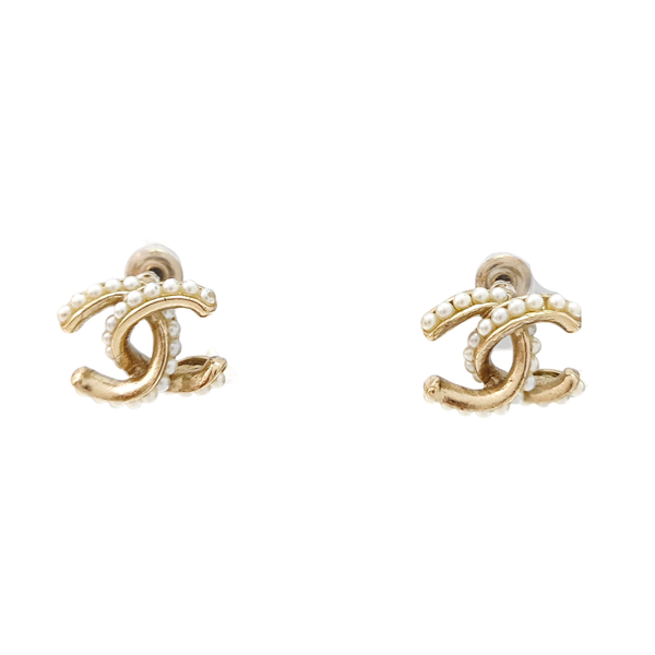 CC Logo Metal Gold Stud Earrings
