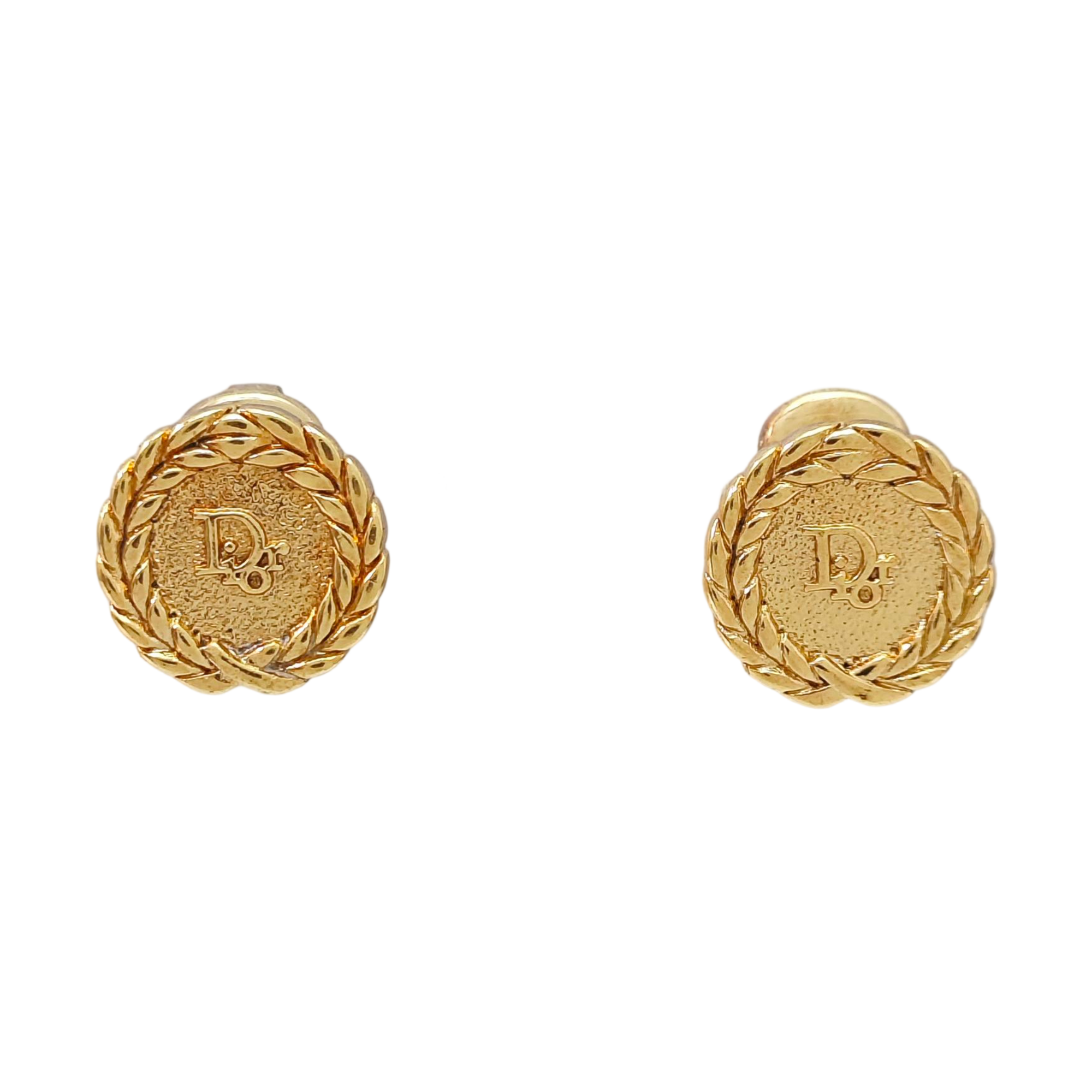 Dior Oblique Metal Gold Clip On Earrings