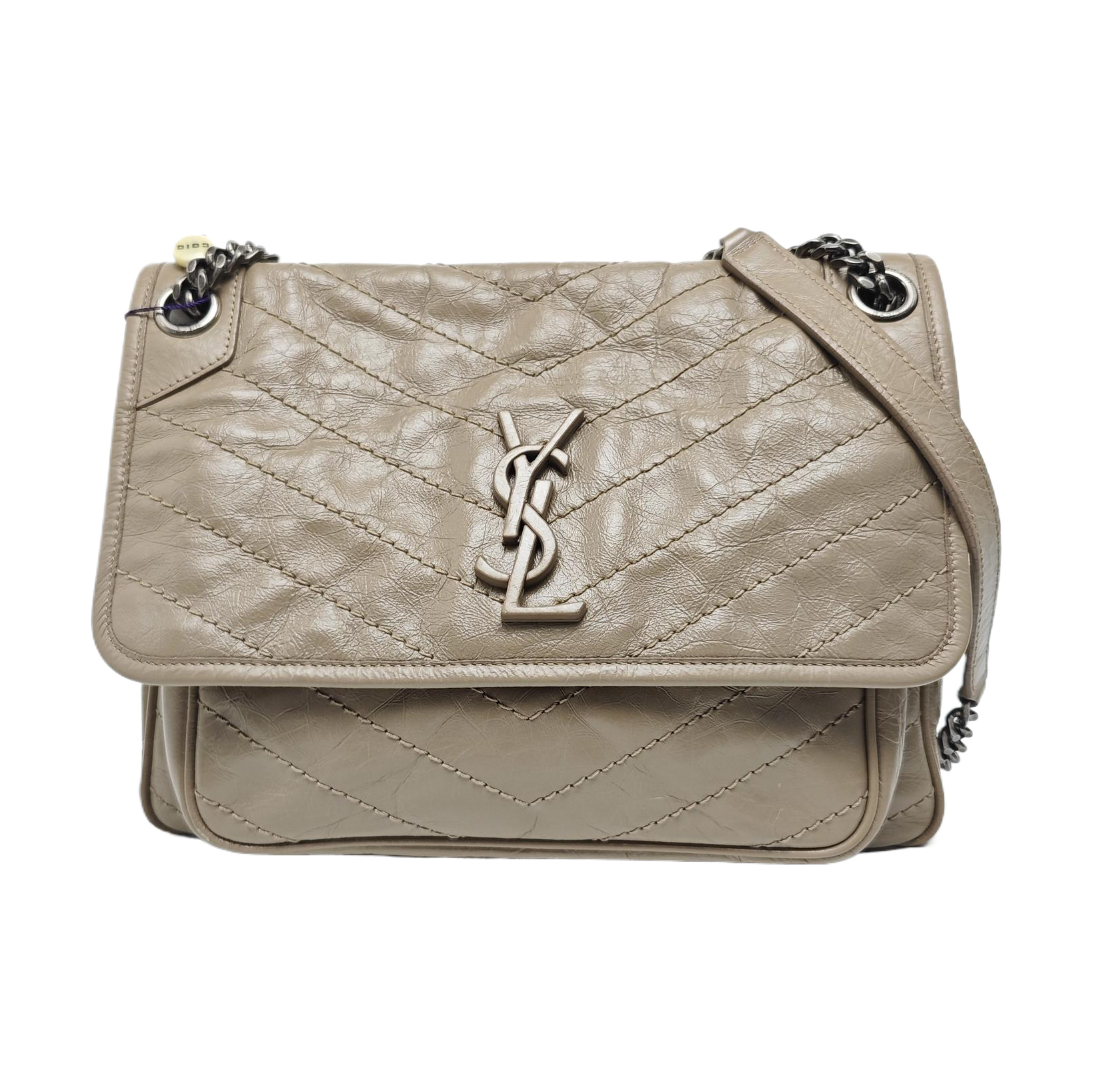 NIKI Medium Chevron Calfskin Beige