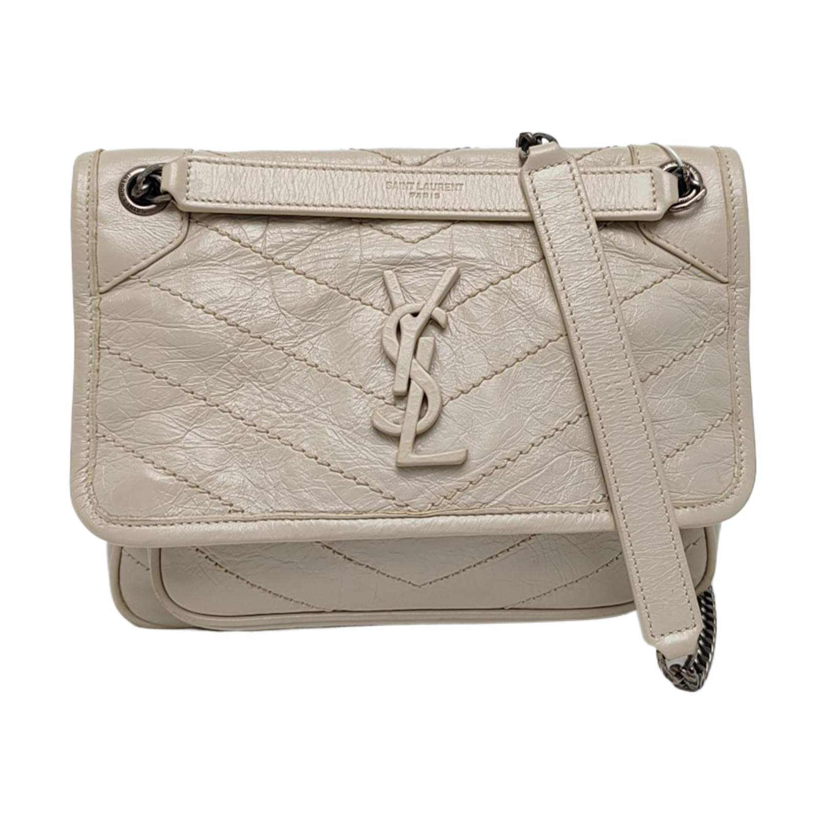NIKI Small Chevron Calfskin White