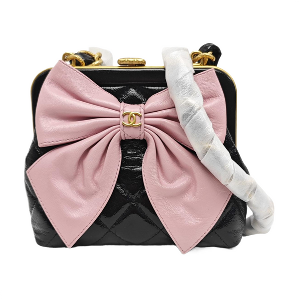 Quilted Patent Leather Shoulder Bag Black