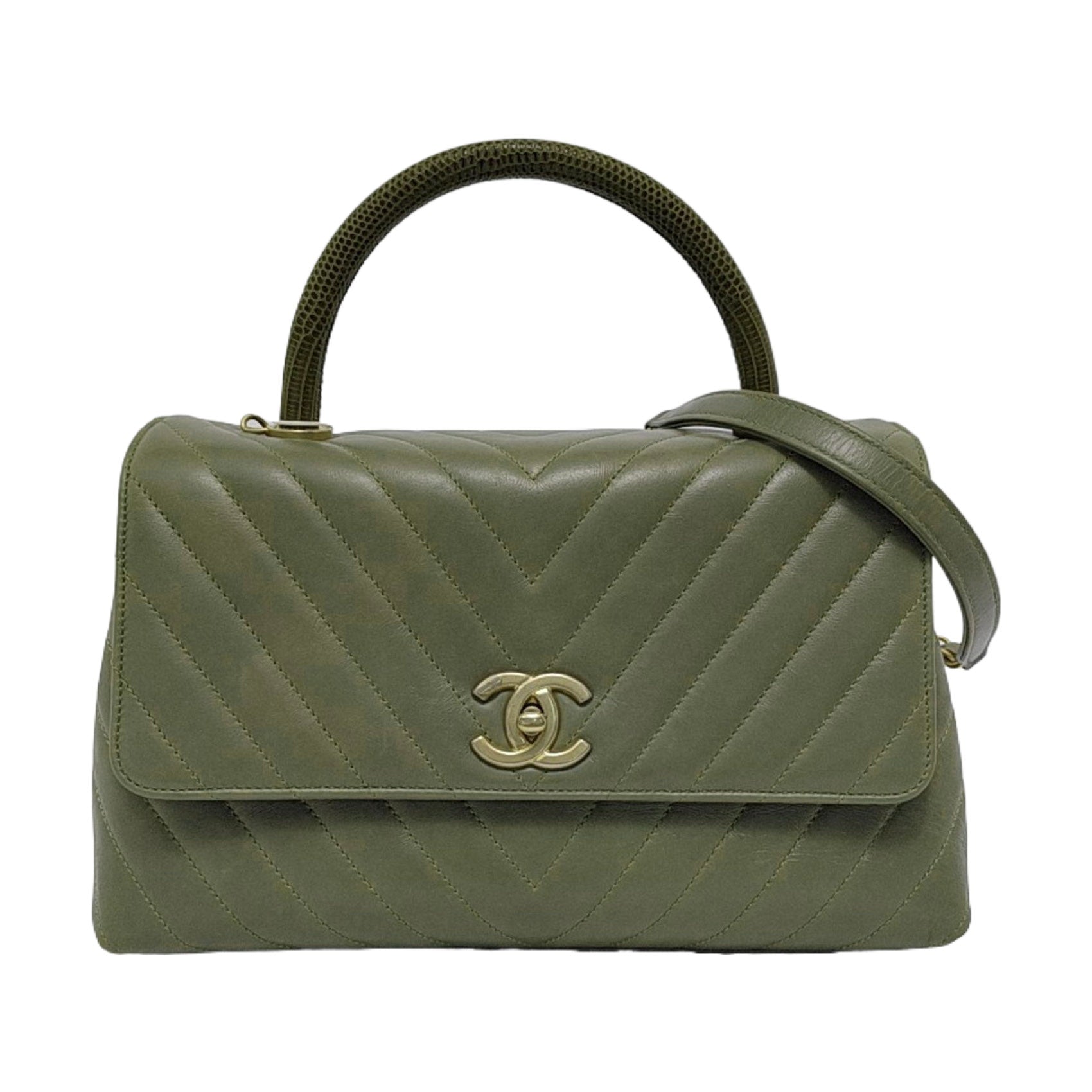 COCO HANDLE Medium Chevron, Quilted Calfskin Green