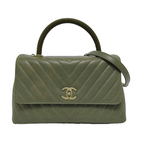 COCO HANDLE Medium Chevron, Quilted Calfskin Green