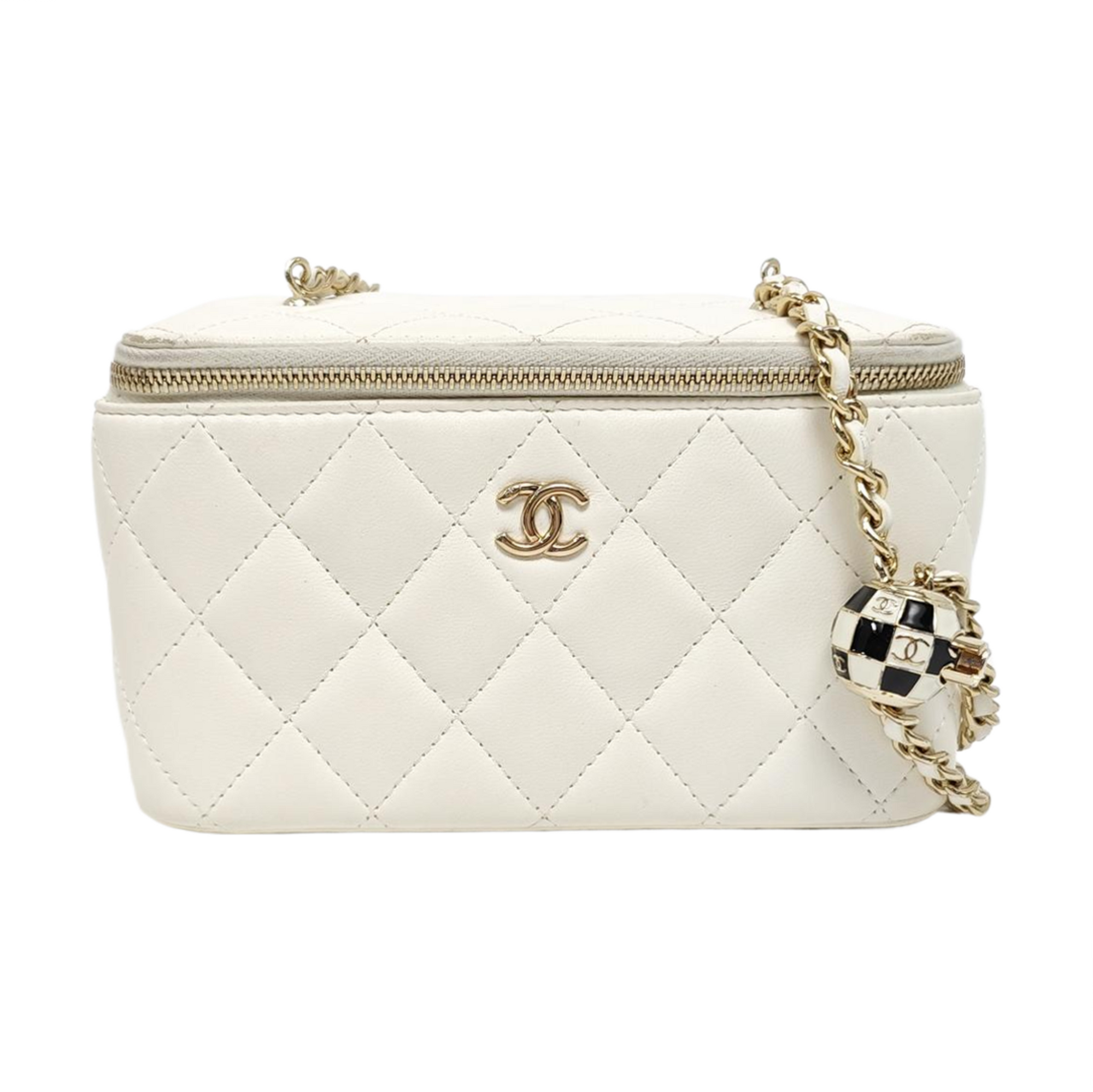 VANITY CASE Small Quilted Lambskin White