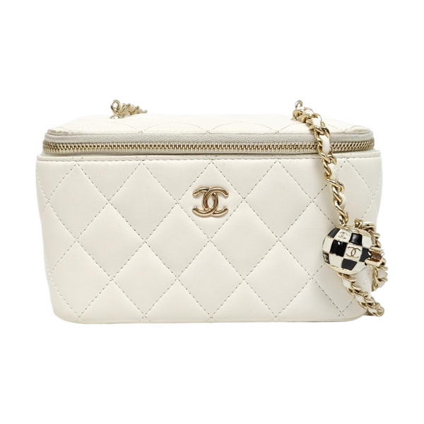 VANITY CASE Small Quilted Lambskin White