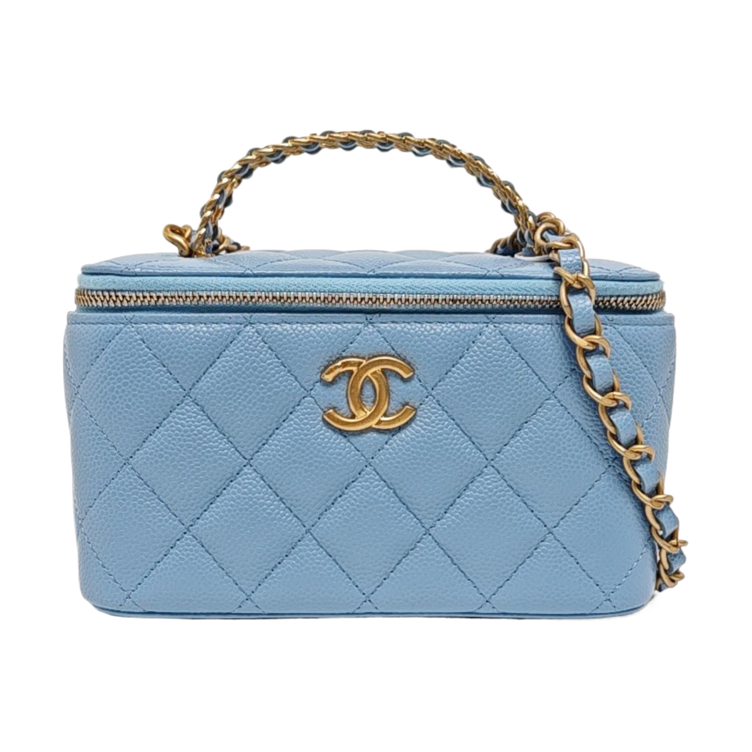 VANITY CASE Small Quilted Grained Calfskin Blue