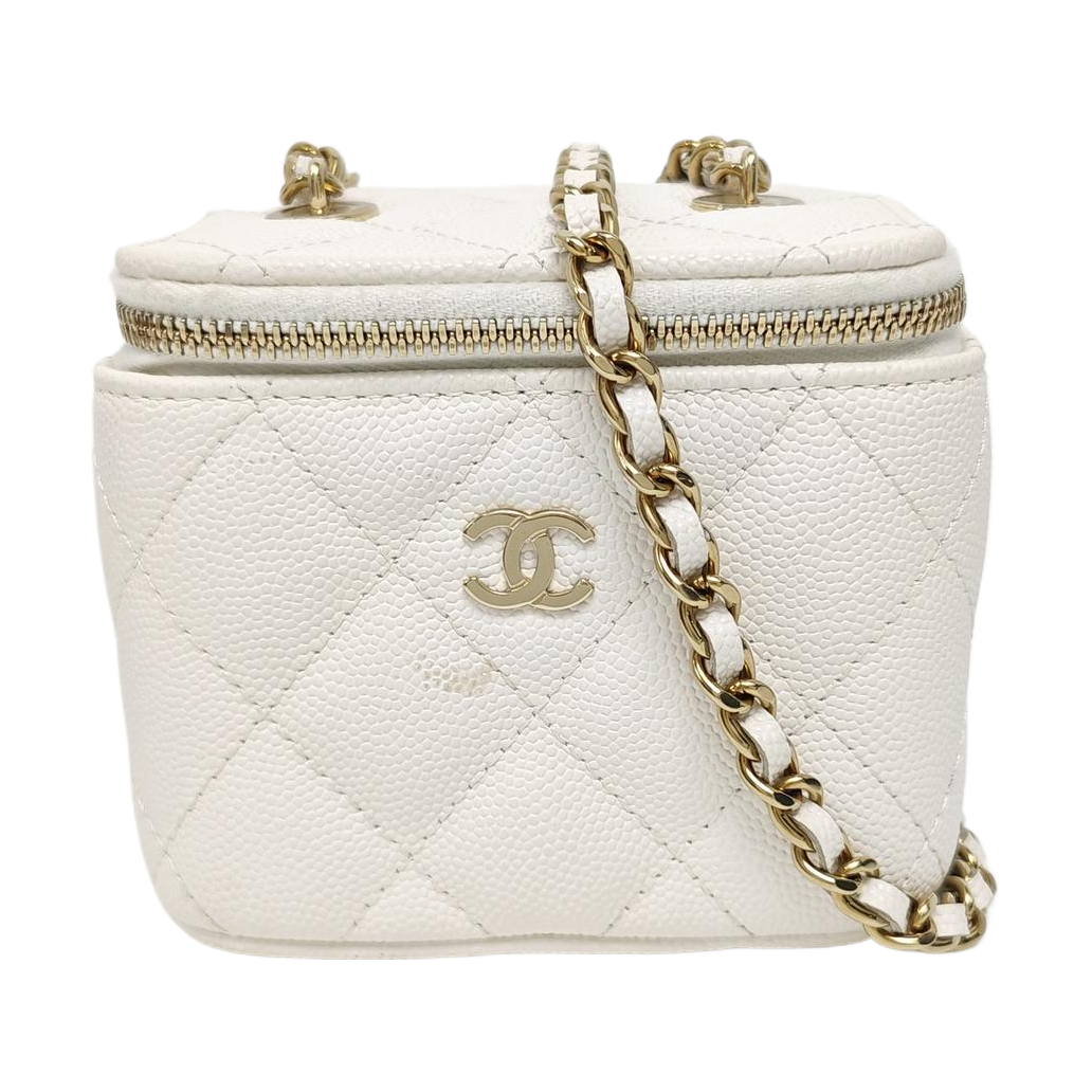 VANITY CASE Mini Quilted Grained Calfskin White