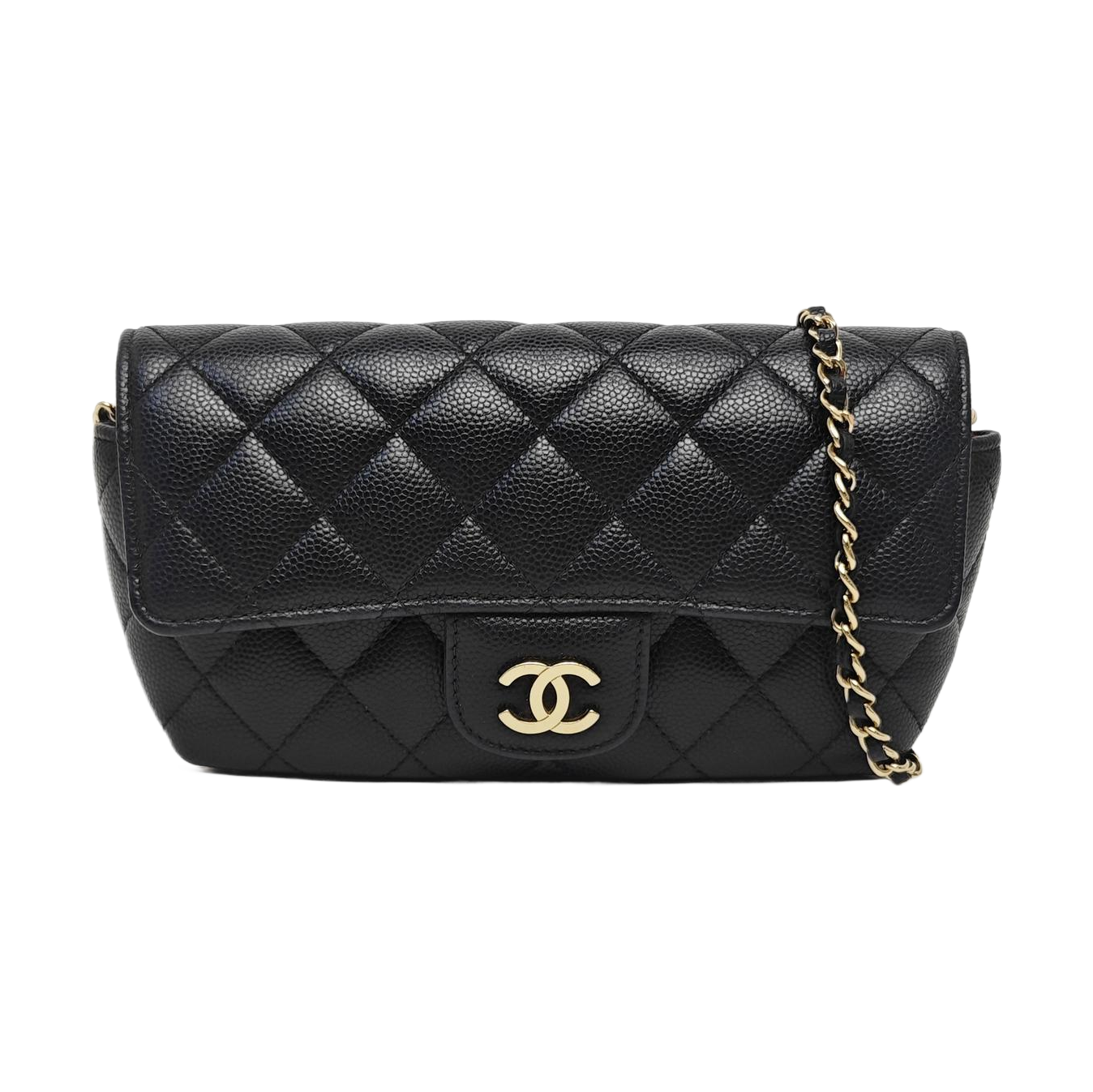 Quilted Grained Calfskin Shoulder Bag Black