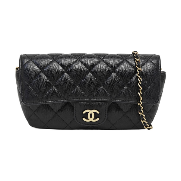 Quilted Grained Calfskin Shoulder Bag Black