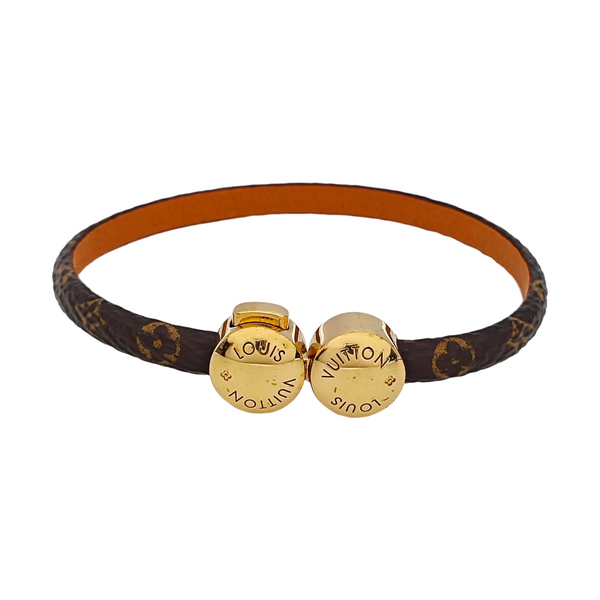 Pulsera rígida HISTORIC MINI MONOGRAM de cuero marrón