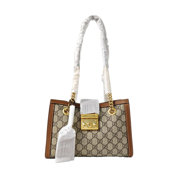 Padlock Small Monogram Coated Canvas Beige