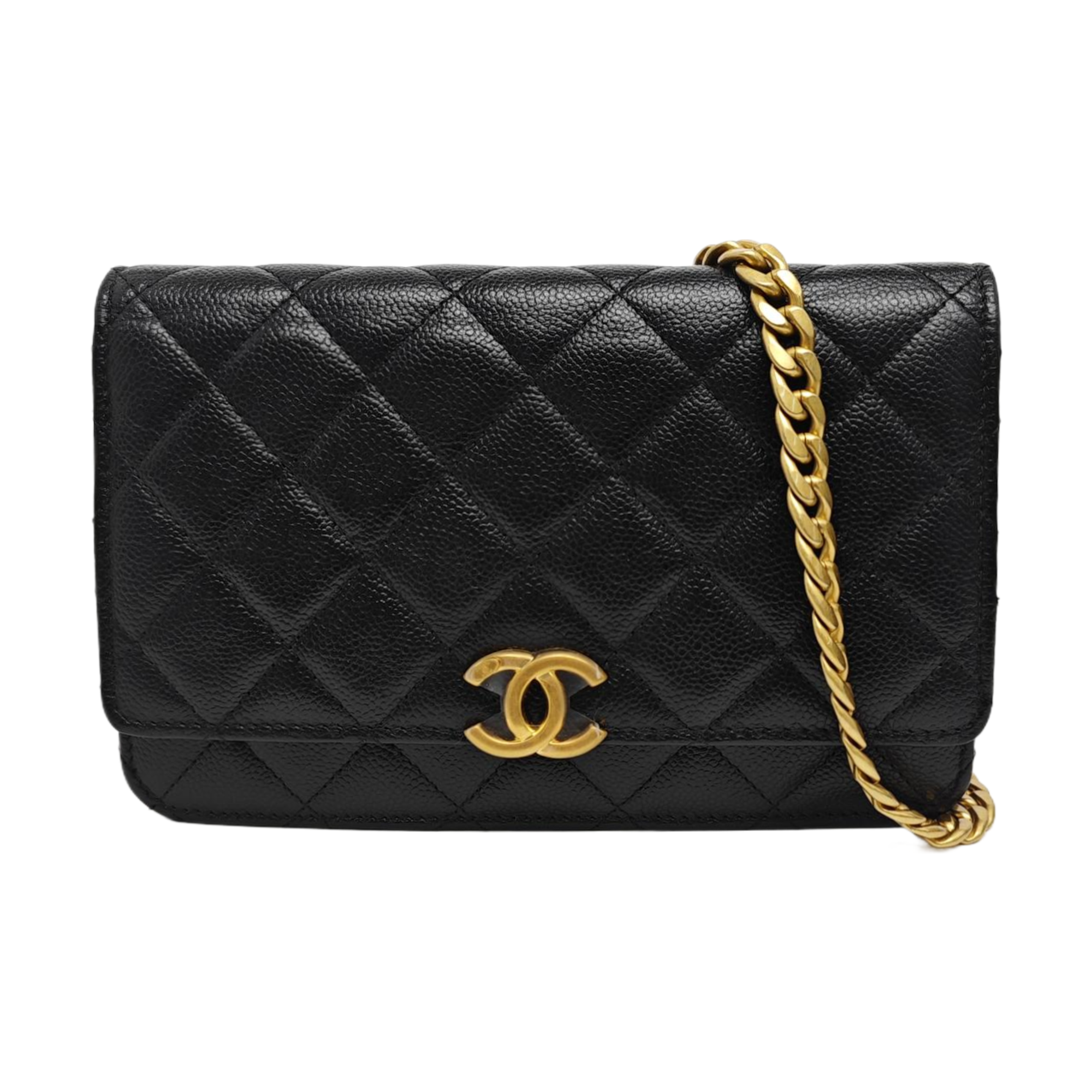Quilted Grained Calfskin Shoulder Bag Black