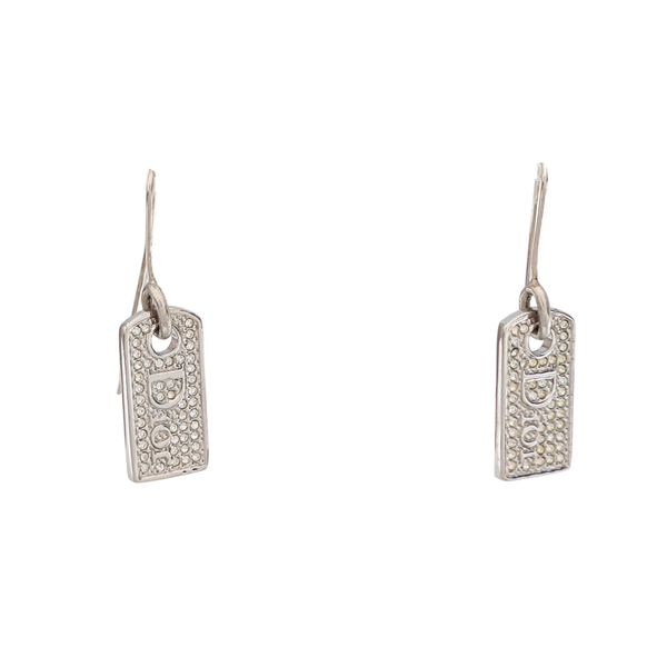 Authenticated pre-owned  Dog Tag Silver Tone Metal Synthetic Crystal Silver Earring - Earrings at Looply