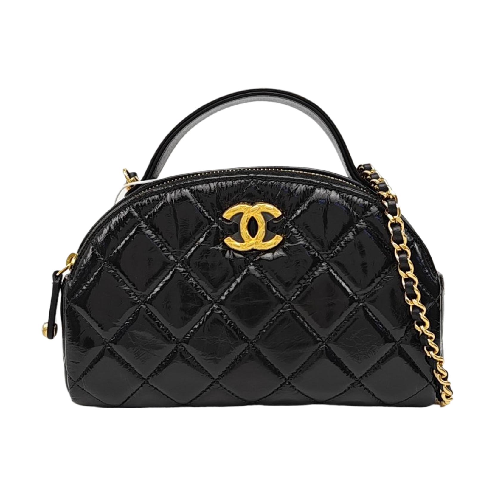 Quilted Patent Leather Shoulder Bag Black