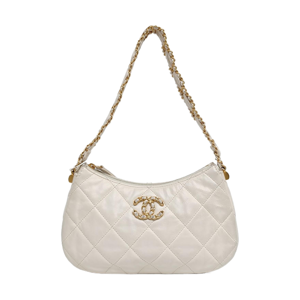 Chanel 19 Pequeño Piel de Becerro Acolchada Blanca