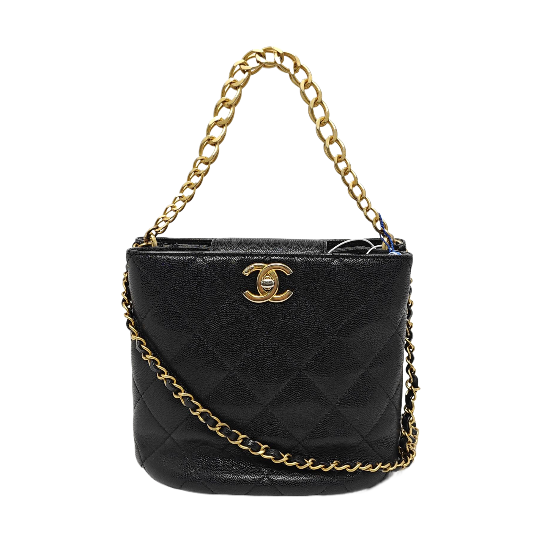Quilted Grained Calfskin Shoulder Bag Black