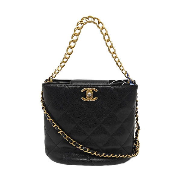 Quilted Grained Calfskin Shoulder Bag Black