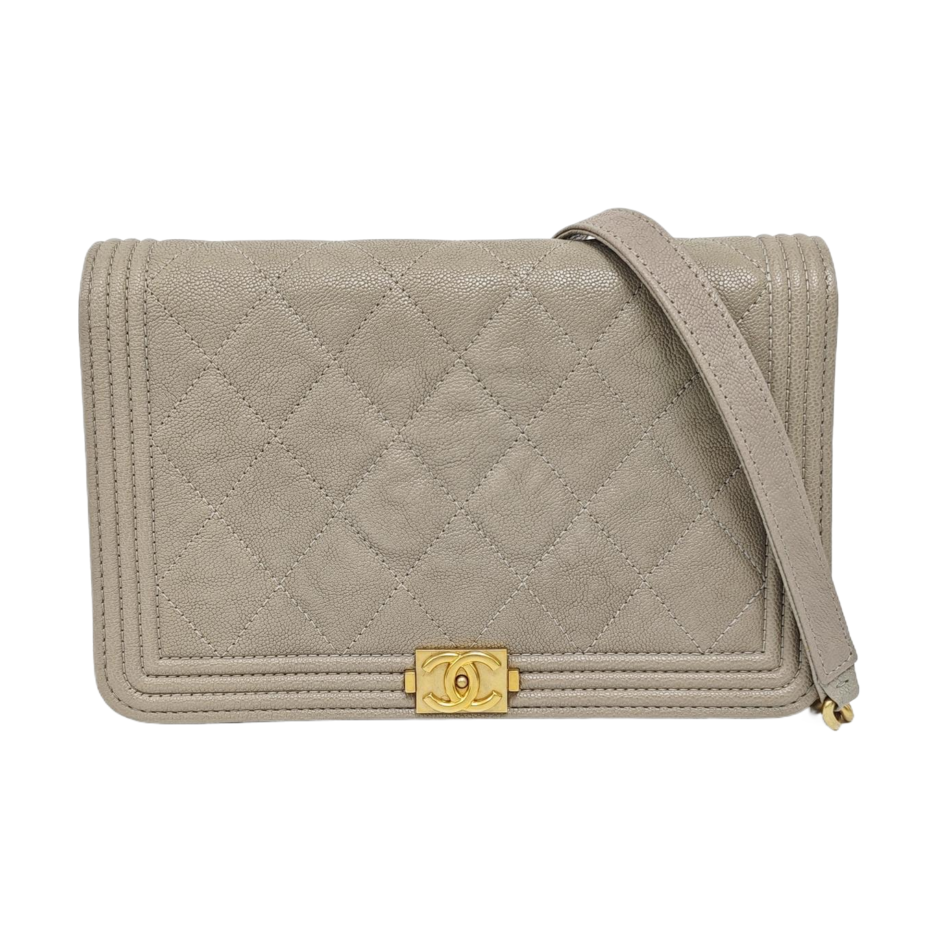 BOY CHANEL WOC Piel de becerro graneada acolchada gris