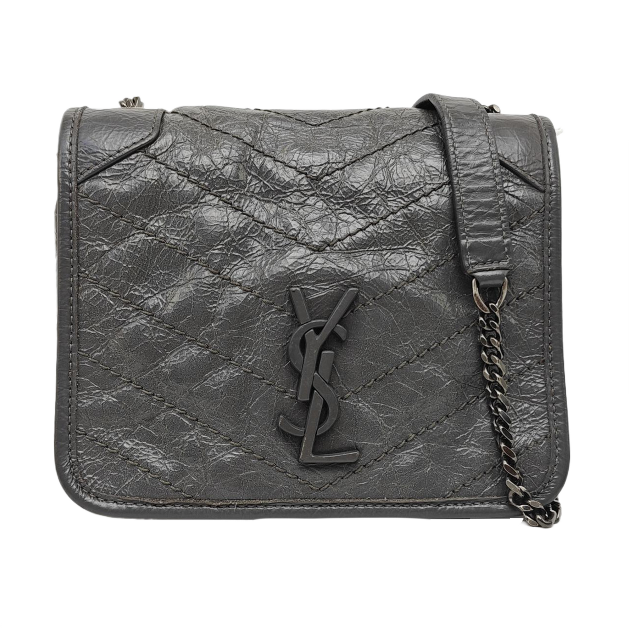 NIKI Mini Chevron Calfskin Gray