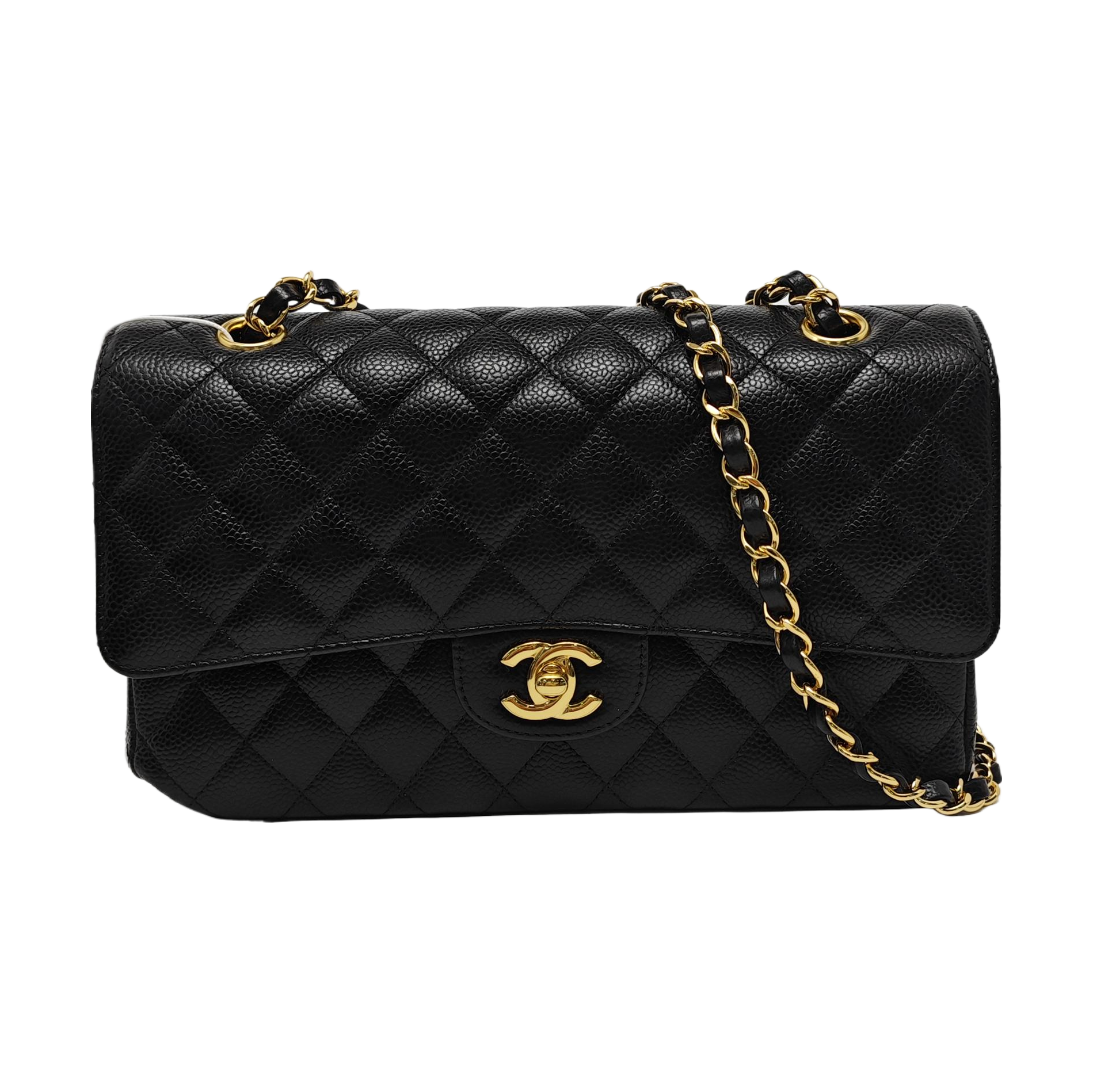 CLASSIC FLAP Medium Quilted Grained Calfskin Black