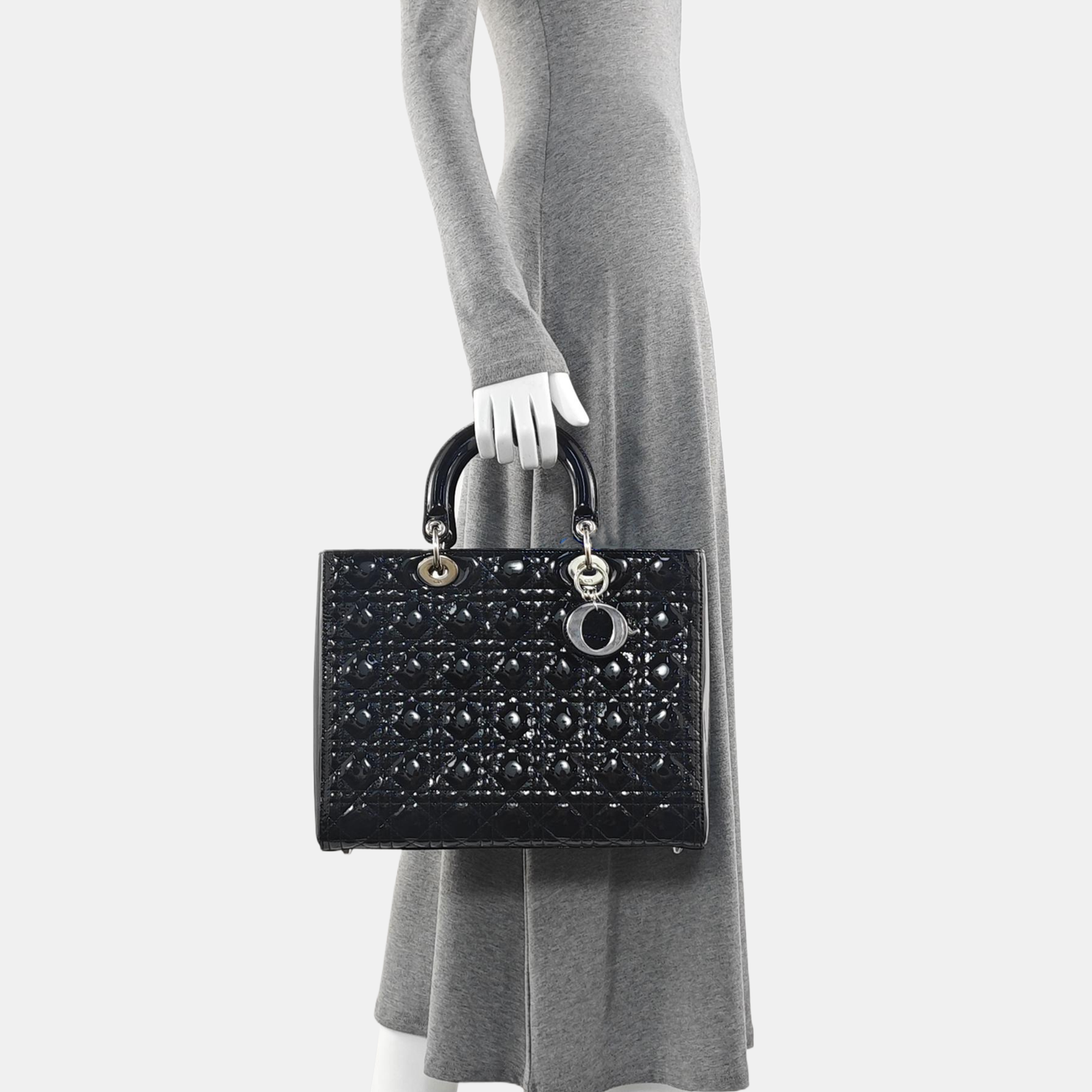 Lady Dior Large Cannage Patent Leather Black