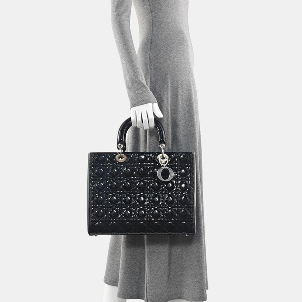 Lady Dior Large Cannage Patent Leather Black