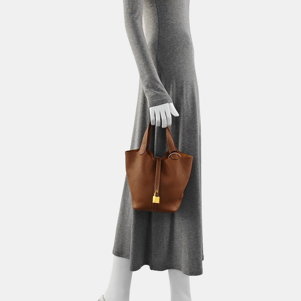 Authenticated pre-owned  Picotin Lock 18 Clemence Brown - Bucket Bag at Looply