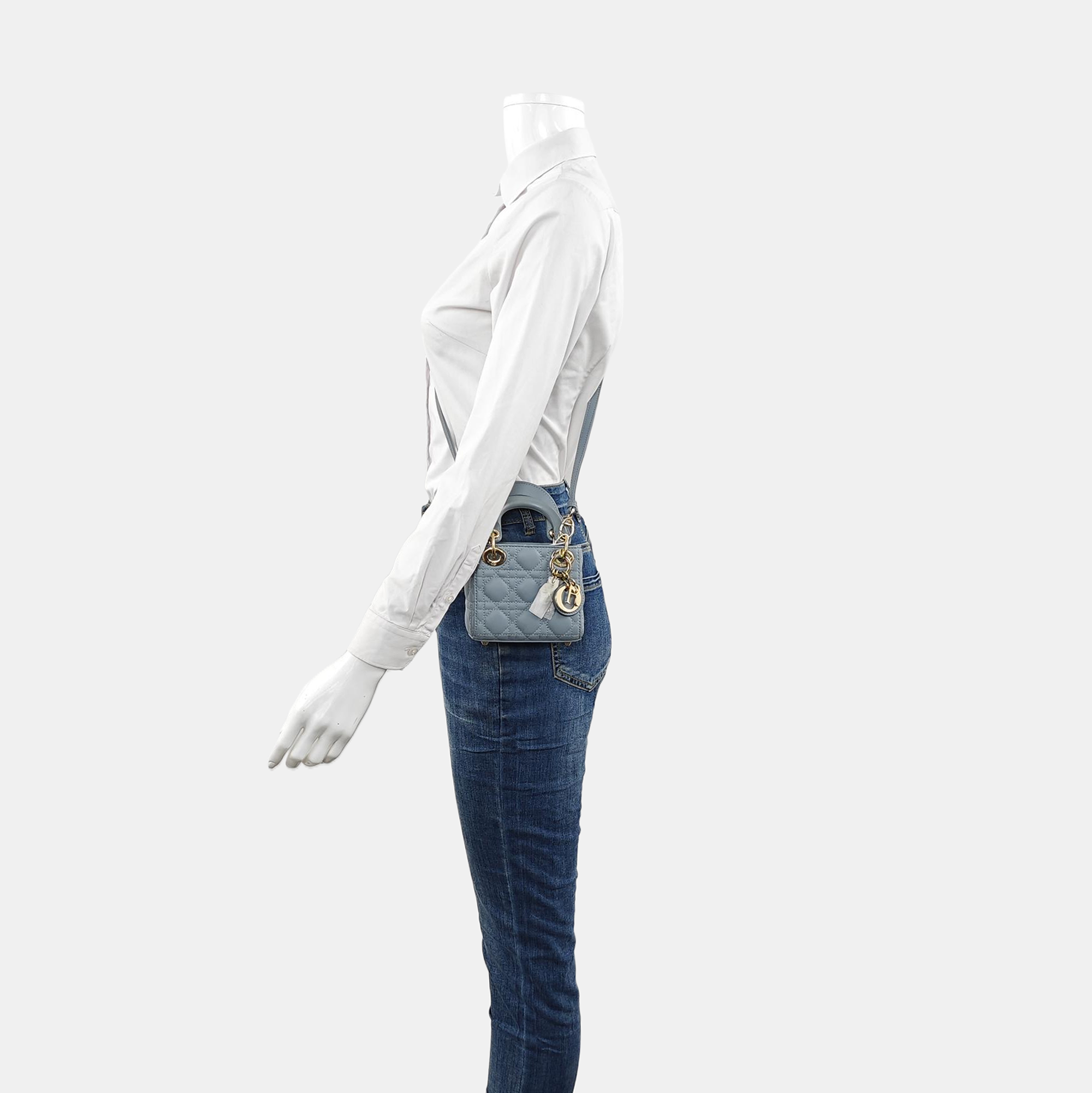 Authenticated pre-owned  Lady Dior Super Mini Cannage Lambskin Blue - Tote Bag at Looply