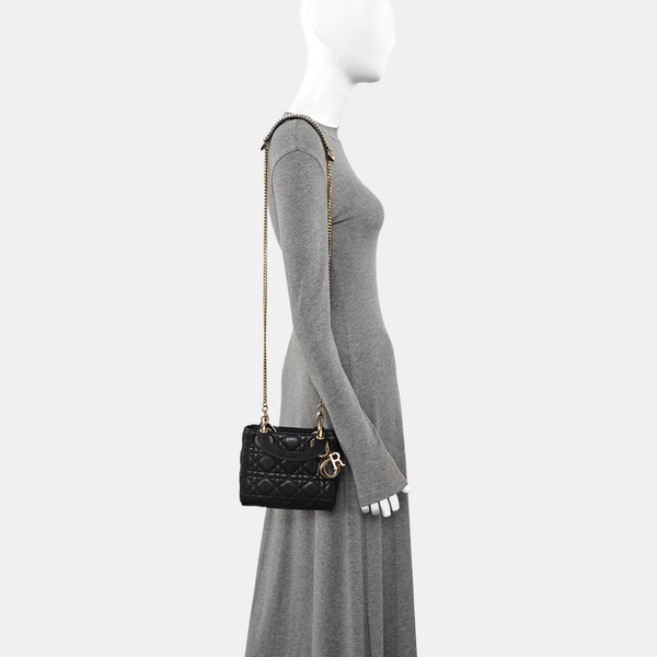 Lady Dior Mini Cannage Piel de cordero Negro