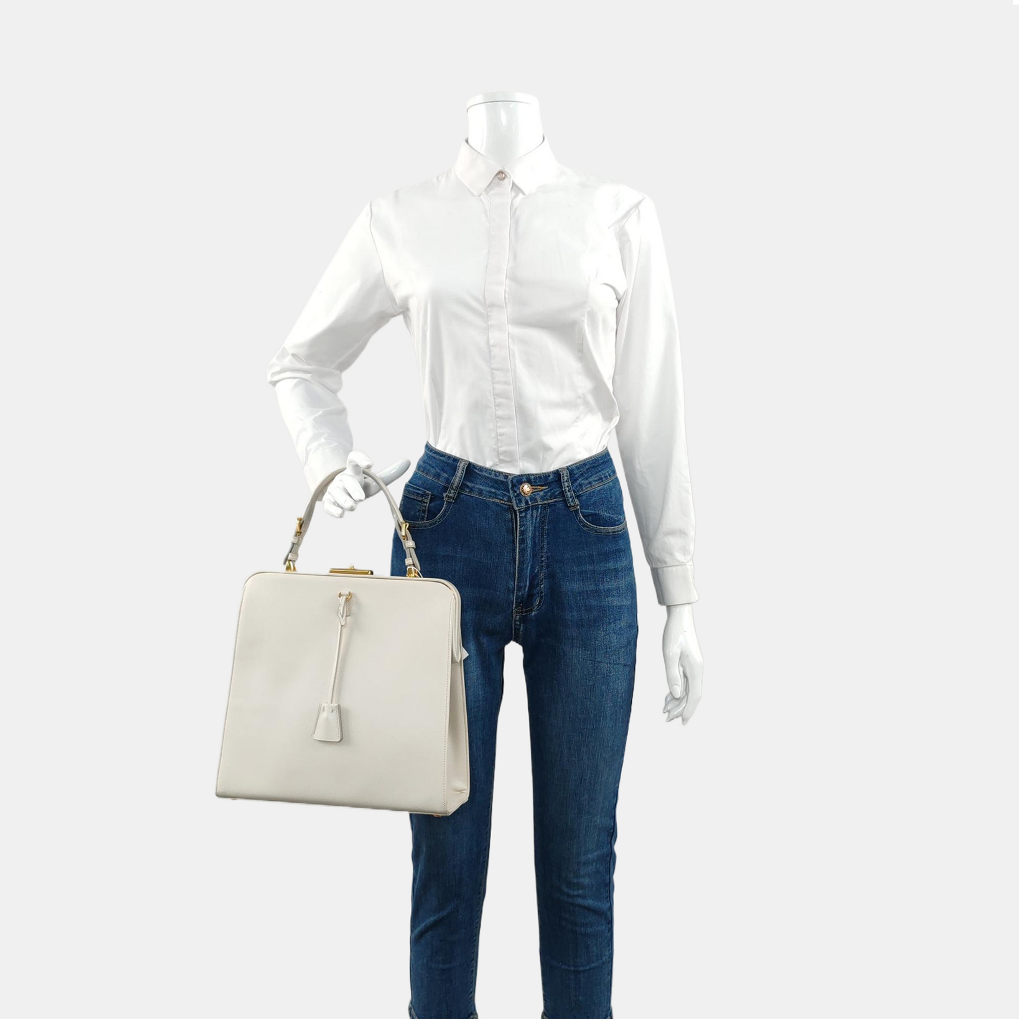 Saffiano Calfskin Top Handle Bag White