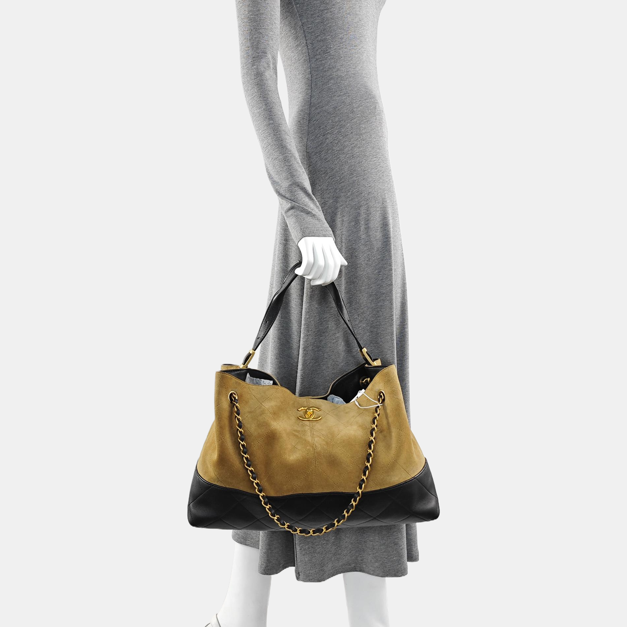Quilted Suede Top Handle Bag Large Brown