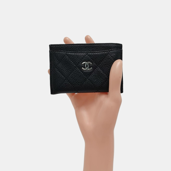 Authenticated pre-owned  CLASSIC FLAP Quilted Grained Calfskin Black Card Holder - Card Holder at Looply