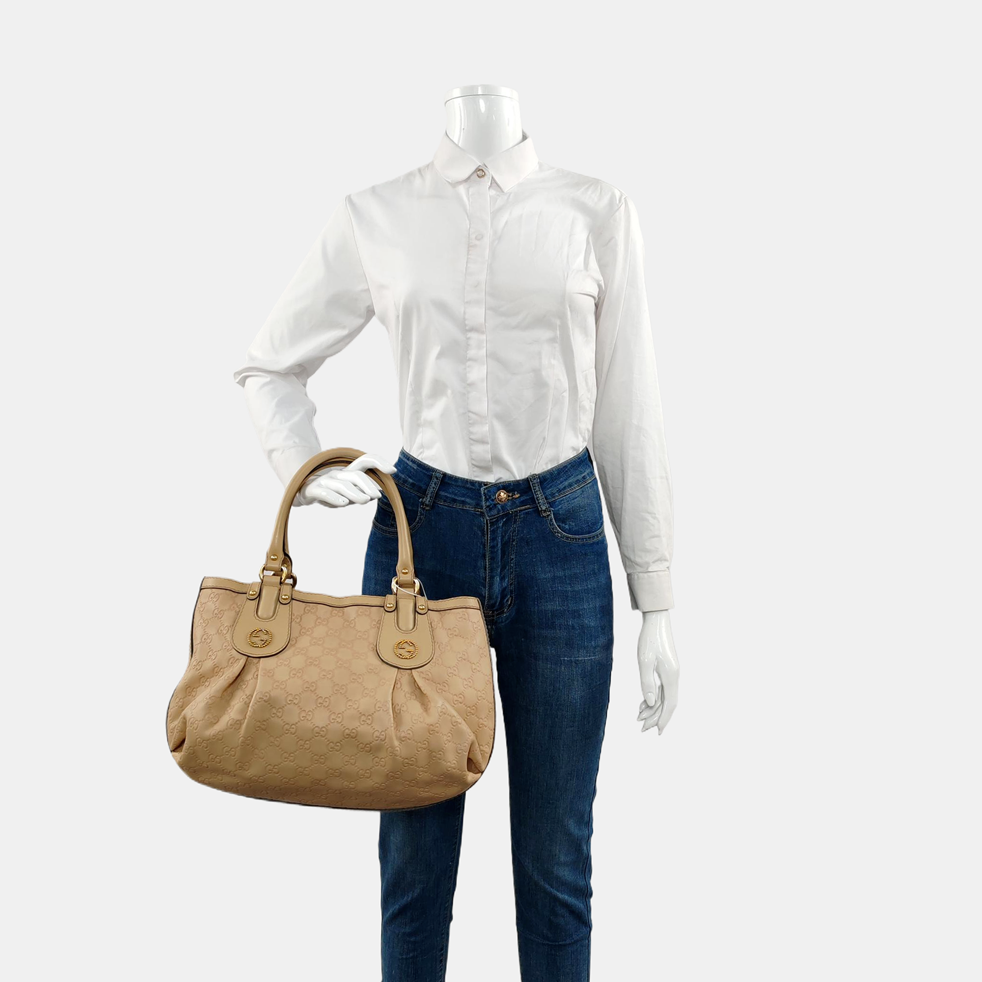 Sukey Monogram Calfskin Beige