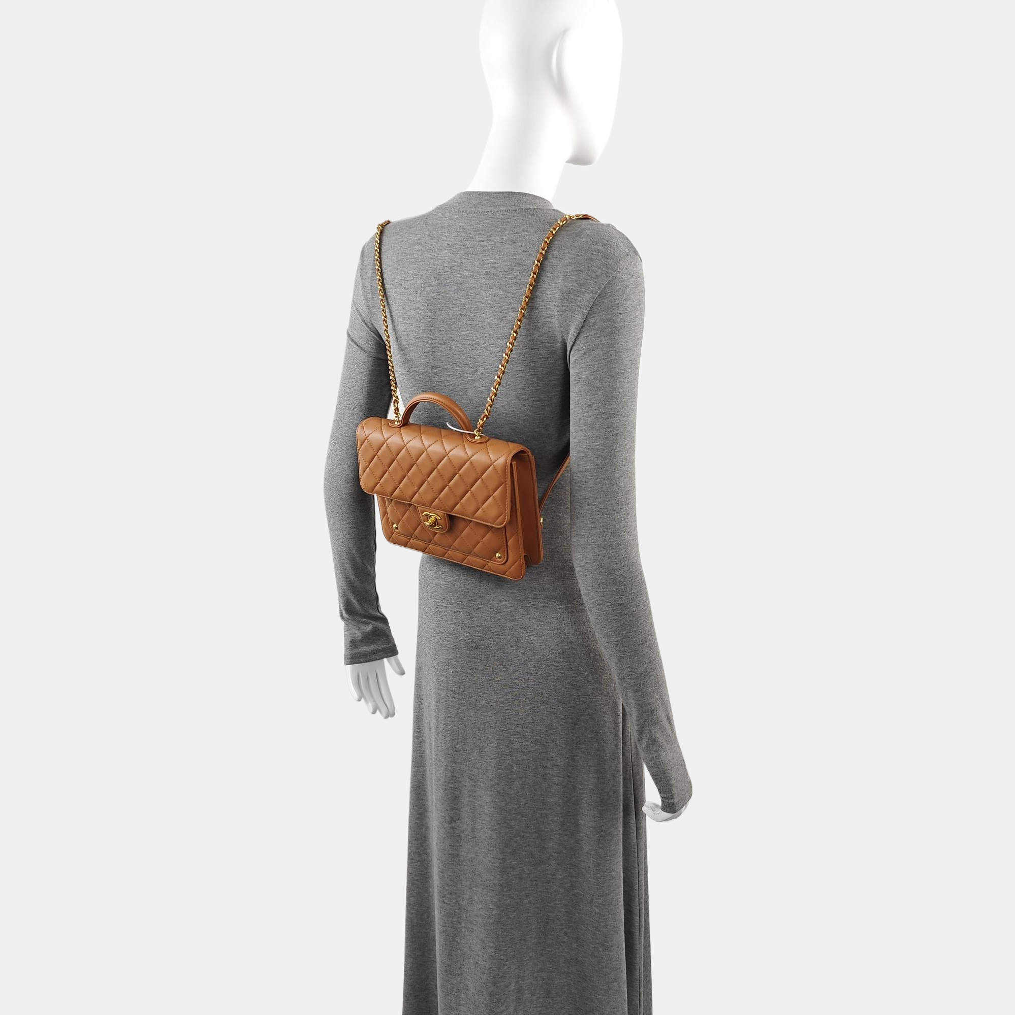Quilted Lambskin Backpack Brown