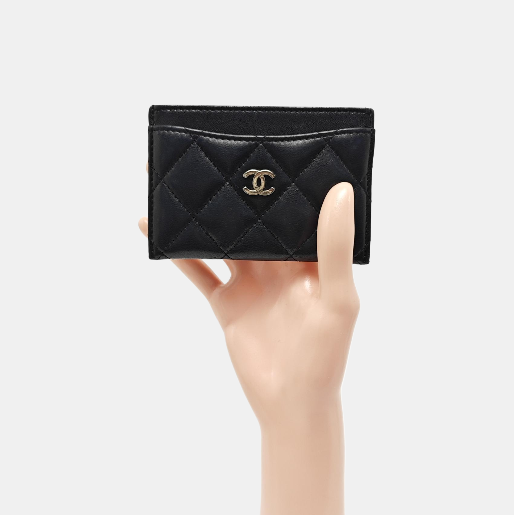 Quilted Lambskin Card Holder Black