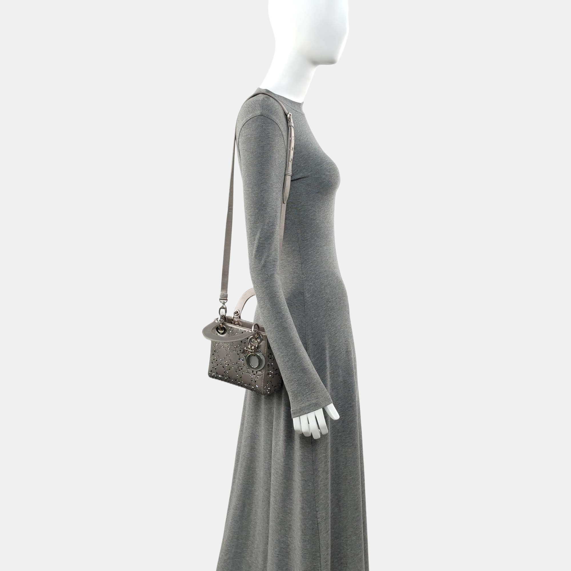 Authenticated pre-owned  Lady Dior Mini Silk Satin Grey - Tote Bag at Looply