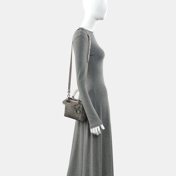 Authenticated pre-owned  Lady Dior Mini Silk Satin Grey - Tote Bag at Looply