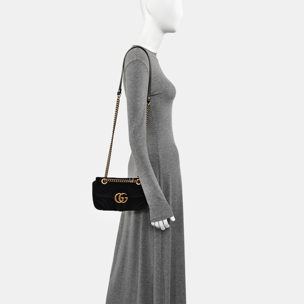GG Marmont Small Quilted Velvet Black
