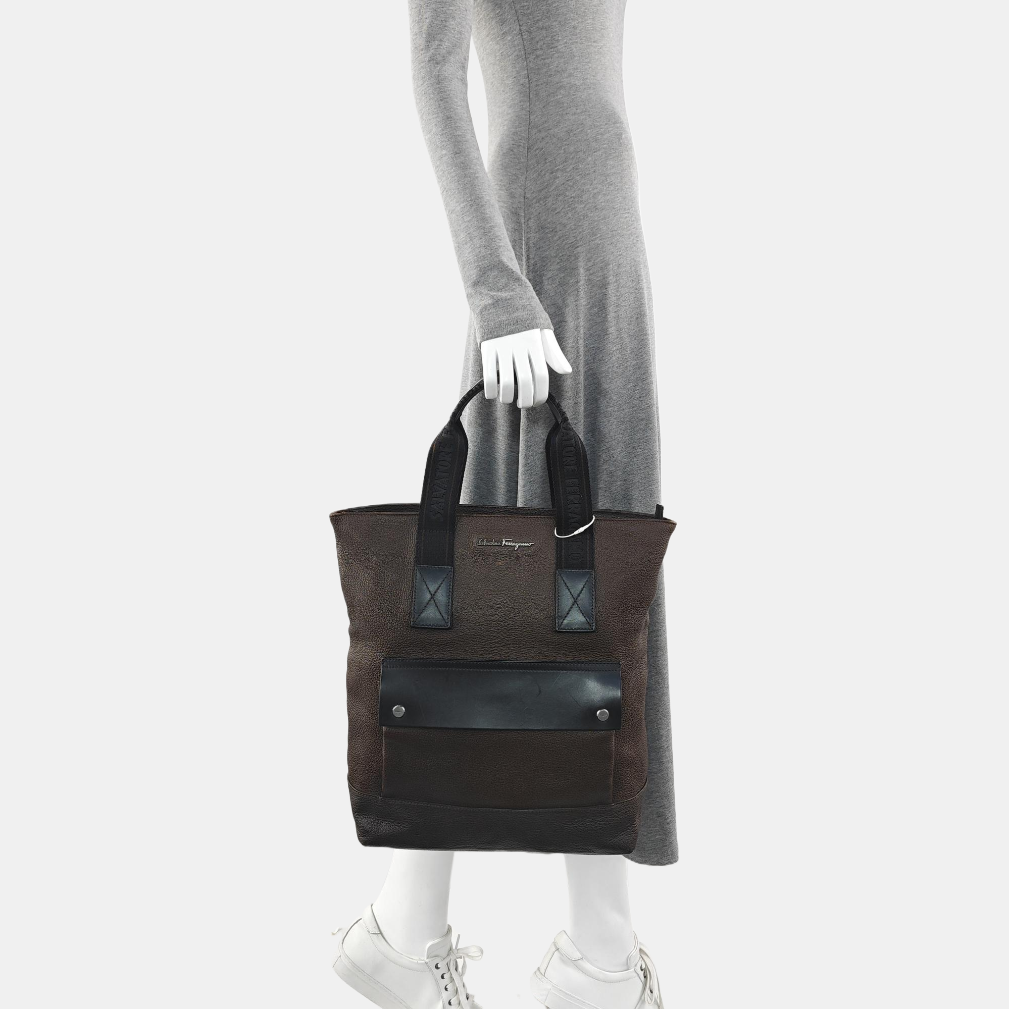 Calfskin Top Handle Bag Brown