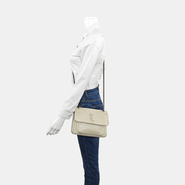 NIKI Small Chevron Calfskin White