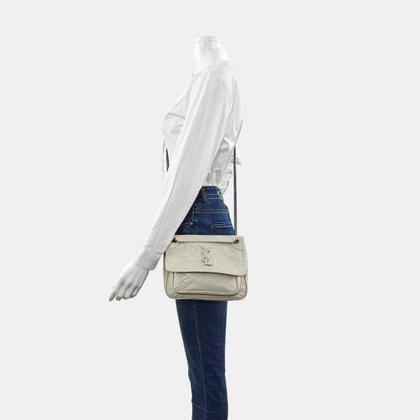 NIKI Small Chevron Calfskin White