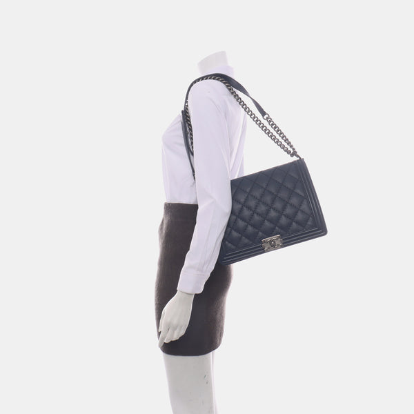 Authenticated pre-owned  BOY CHANEL Maxi Quilted Calfskin Blue - Crossbody Bag at Looply