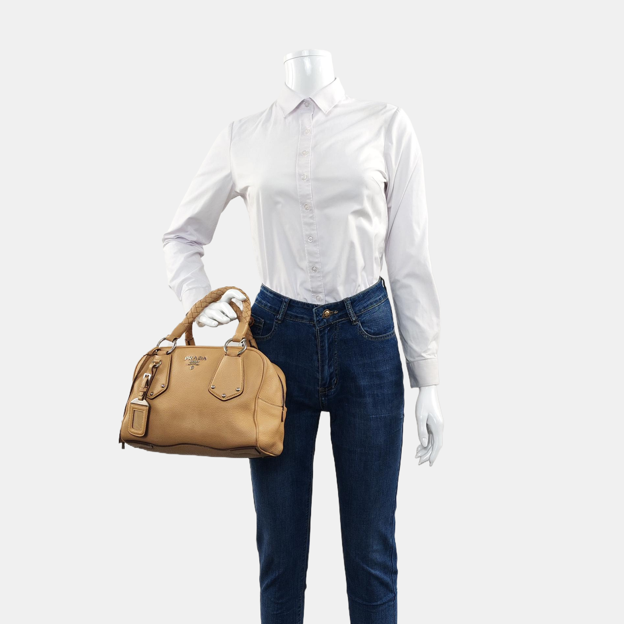 Authenticated pre-owned  Bauletto Saffiano Calfskin Beige - Top Handle Bag at Looply