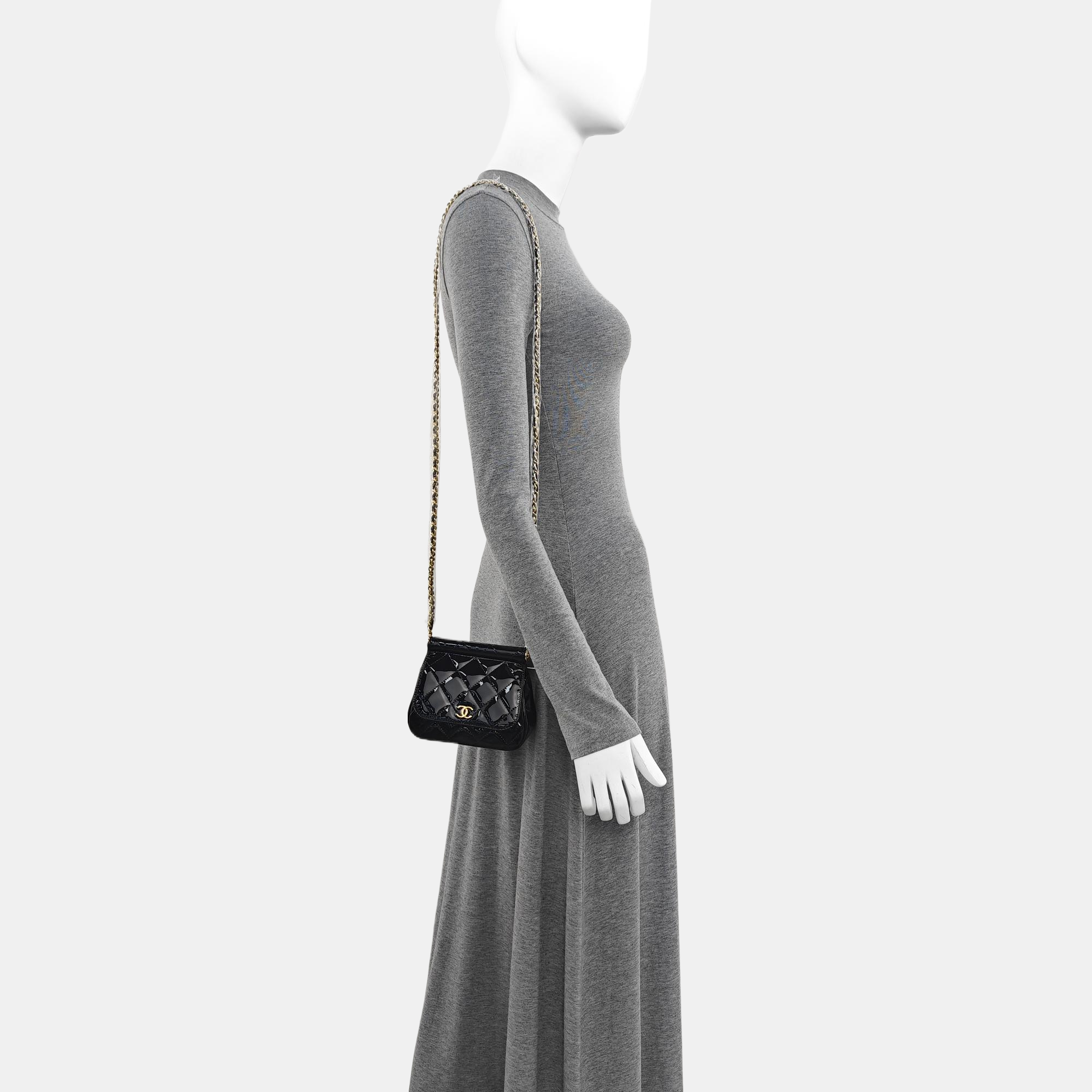 Quilted Patent Leather Shoulder Bag Black