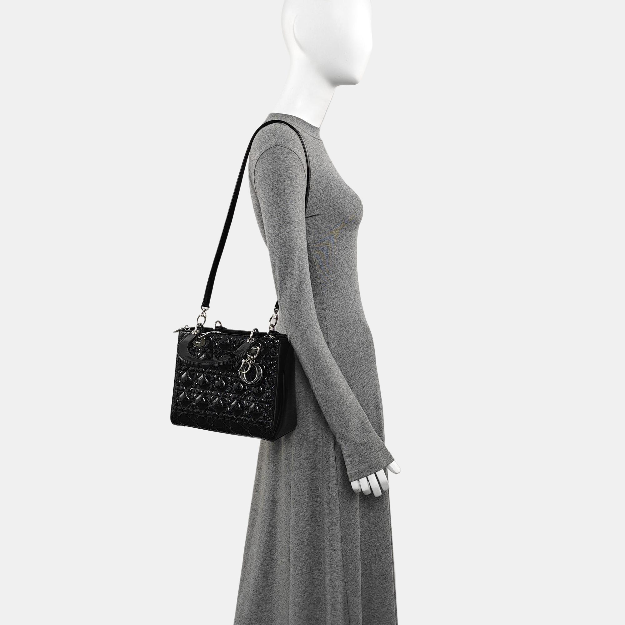 Lady Dior Medium Cannage Patent Leather Black