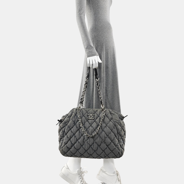 Quilted Fabric Shoulder Bag Gray