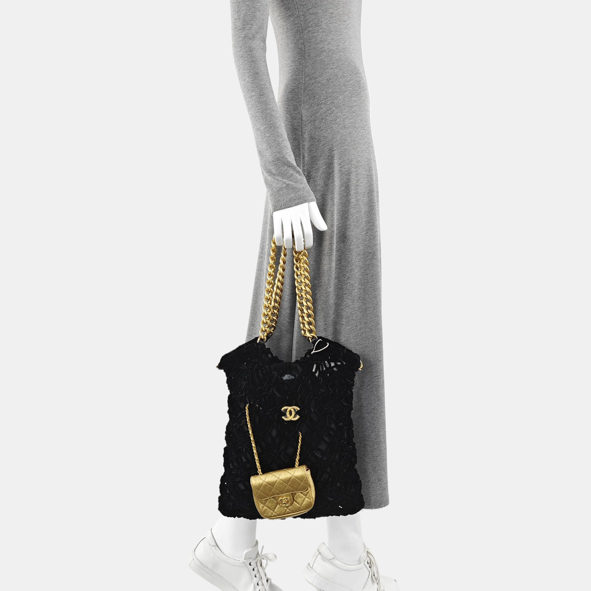 Quilted Velvet Shoulder Bag Black